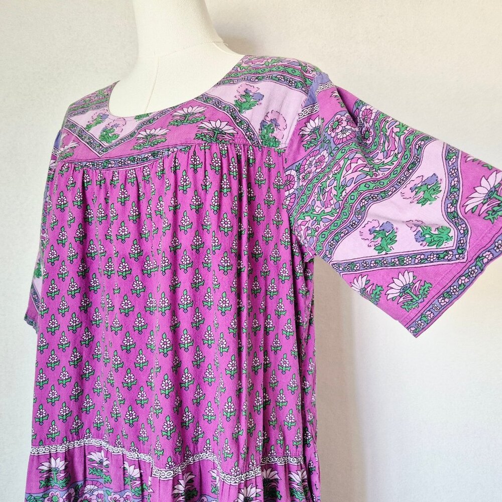 The Vermont Country Store Cotton Tiered Lounger House Dress Short Sleeve - Picture 3 of 11